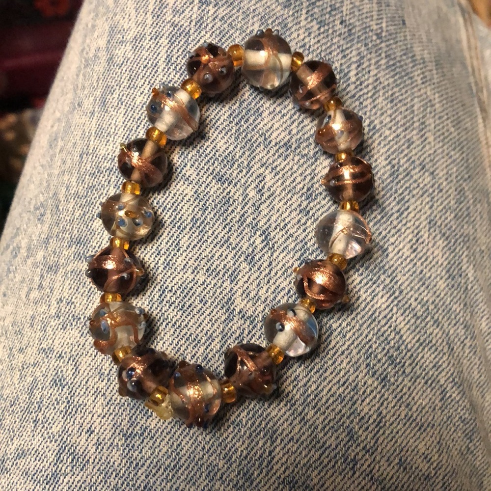 Wedding Cake Hand Blown Stretch Bracelet Made By Me- 528 $35 or $20 w/offer